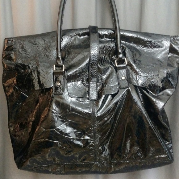 Leonello Borghi Men"s Patent Leather Weekender - Picture 6 of 8